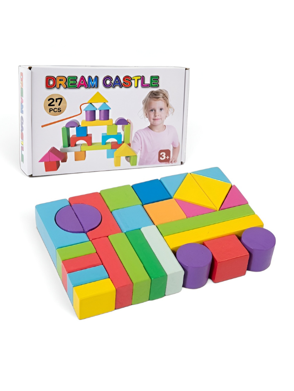 Dream Castle 27-Piece Wooden Blocks – Educational Stacking Toy for Toddlers (Ages 3+) MD659