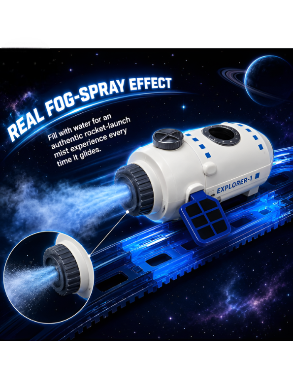 Electric Space Shuttle Electric DIY Train Track Playset with Mist Spray MD224.
