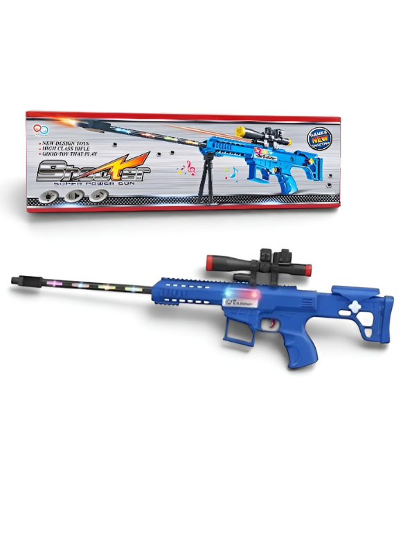 Electronic Toy Sniper Blue 63cm Rifle with Lights, Sound & Telescopic Action MD613