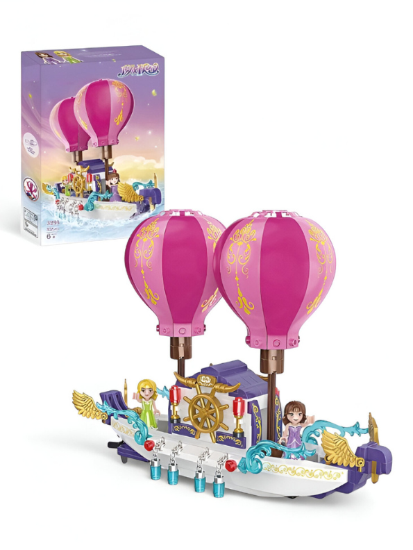 Fairy Tale Hot Air Balloon Boat Building Block Set - 358 PCS Fantasy Building Block Set - Princess Flying Ship Toy for Girls TV942