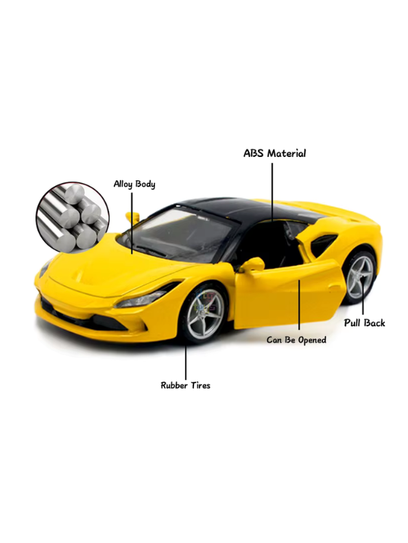 Ferrari F8 Tributo Diecast Car – Premium Collectible Model | Metal Sports Car Toy for Enthusiasts - Yellow Scale 1:32.