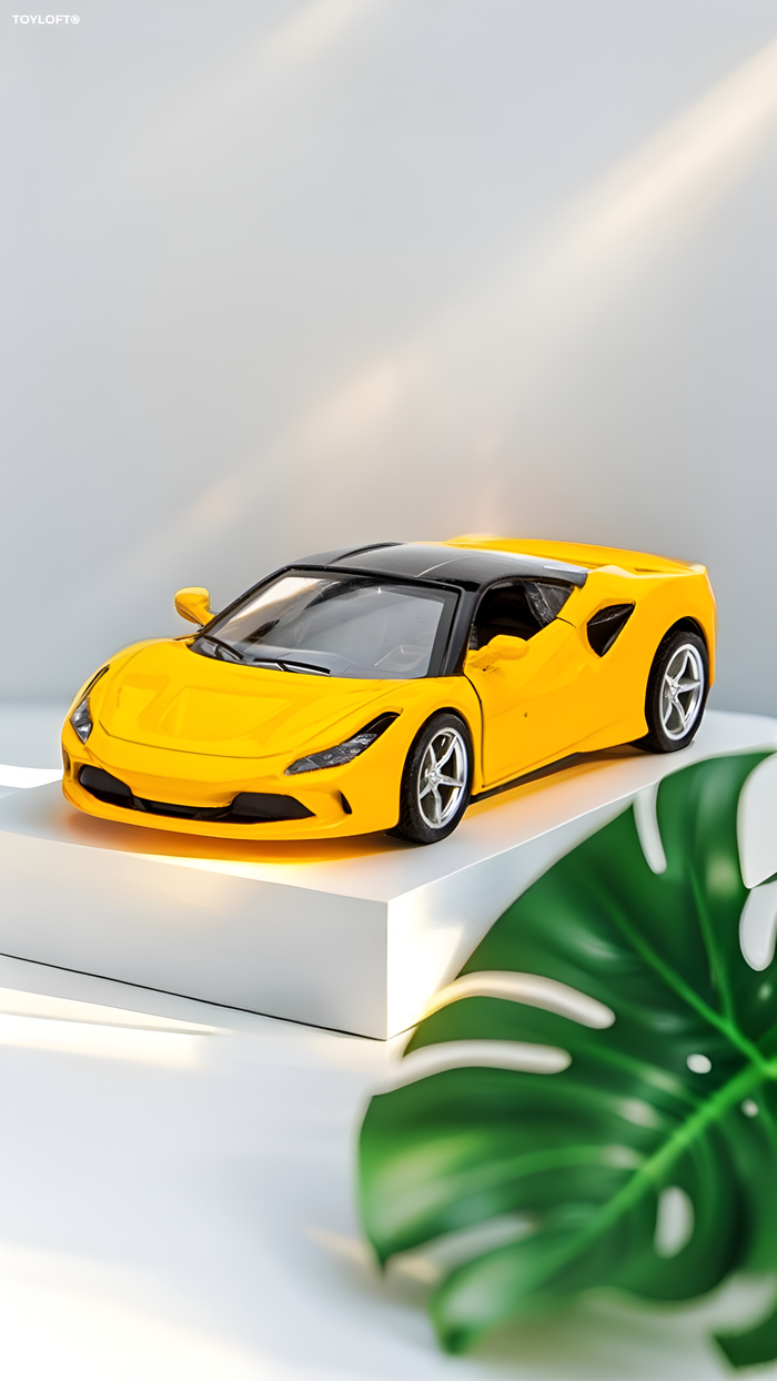 Ferrari F8 Tributo Diecast Car – Premium Collectible Model | Metal Sports Car Toy for Enthusiasts - Yellow Scale 1:32.