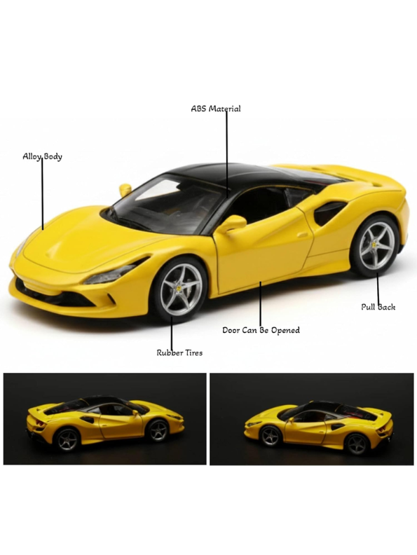 Ferrari F8 Tributo Diecast Car – Premium Collectible Model | Metal Sports Car Toy for Enthusiasts - Yellow Scale 1:32.