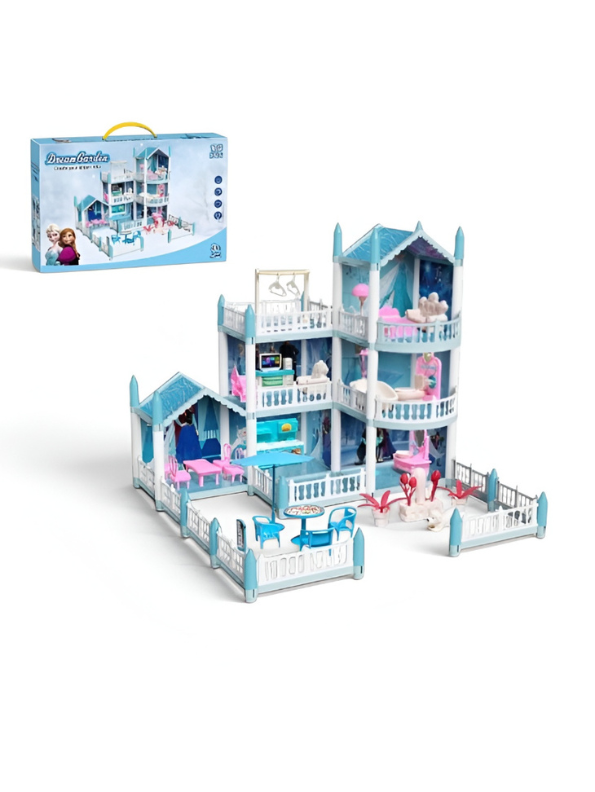 Frozen-Inspired Ice Castle Dollhouse Playset – Princess Dream Garden Villa Pretend Play Doll House Toy Set TV5672.