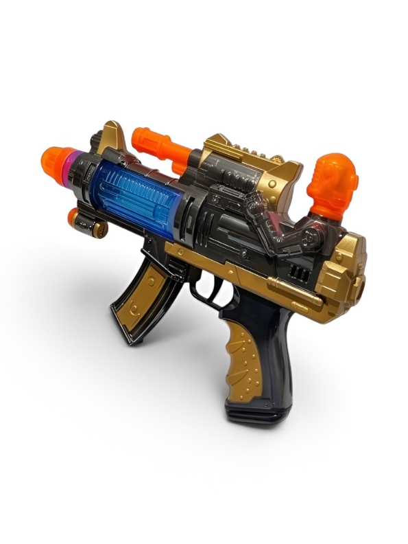 Futuristic Sci-Fi Toy Blaster Gun with LED Lights and Sound Effects – Golden & Blue Space Rifle Toy for Kids TV5667