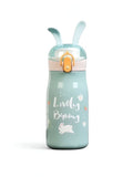 Green - Rabbiyt Bunny Ears Water Bottle for Kids 300ml - Cute & Safe Sipper for School & Travel NOV3557.