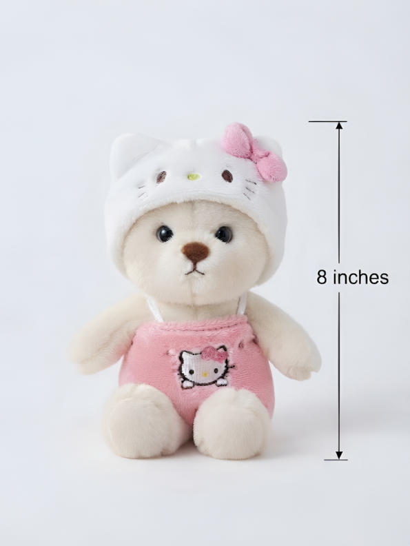 Hello Kitty Teddy Bear Plushie | 8 Inch Cute Soft Teddy Bear in Pink Hello Kitty Outfit ST15739