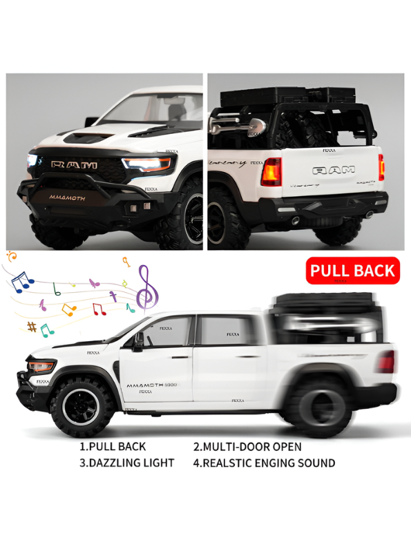 Hennessey Mammoth 1000 RAM TRX 1:32 Scale Diecast Model Truck White with Acrylic Display Case MD520
