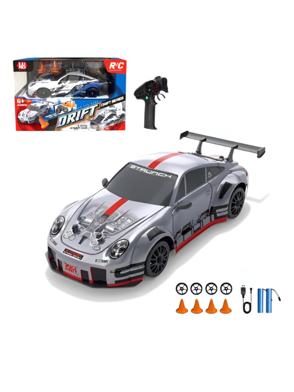 High Speed 2.4GHz Remote Control Drift Stunt Car with Extra Tires, Traffic Cones & Rechargeable Battery Red NX16327.