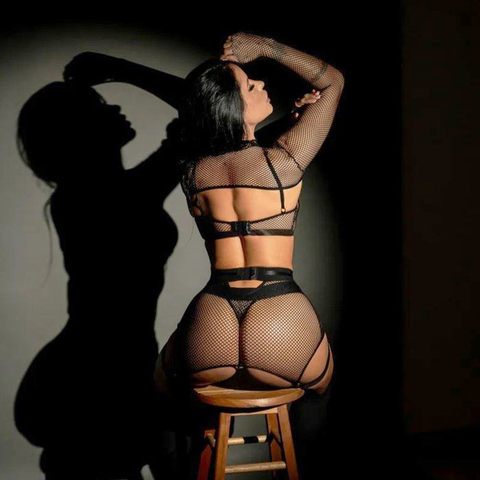 Hollow mesh clothing see through tearing underwear set sexy and seductive lingerie underwear