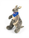 Kangaroo Plush with Baby Joey – Australian Souvenir Soft Toy with Flag Bandana Grey ST9005.