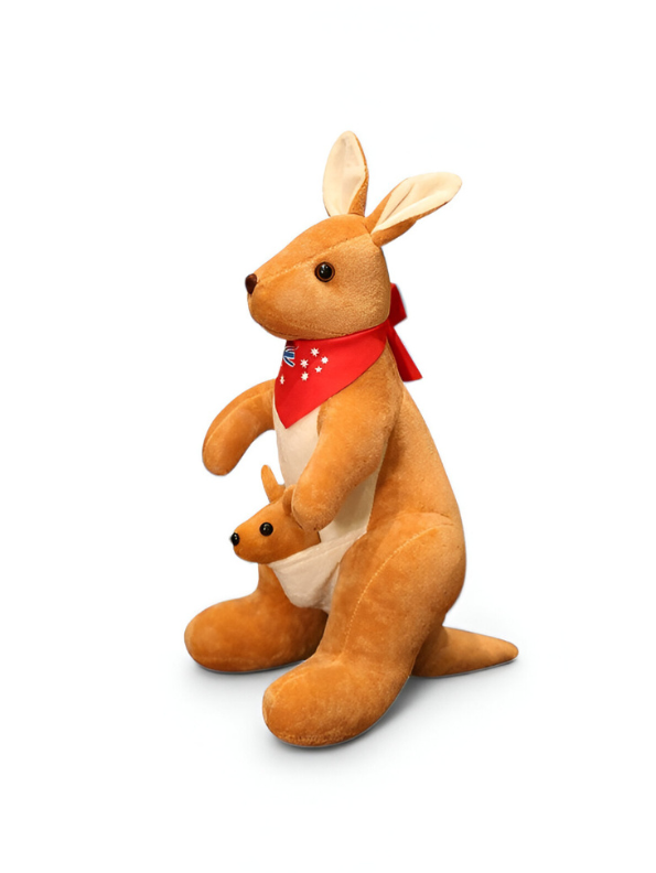 Kangaroo Plush with Baby Joey – Australian Souvenir Soft Toy with Flag Bandana ST9005.
