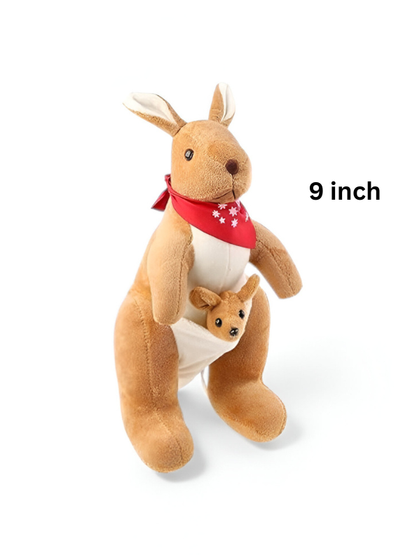Kangaroo Plush with Baby Joey – Australian Souvenir Soft Toy with Flag Bandana ST9005.