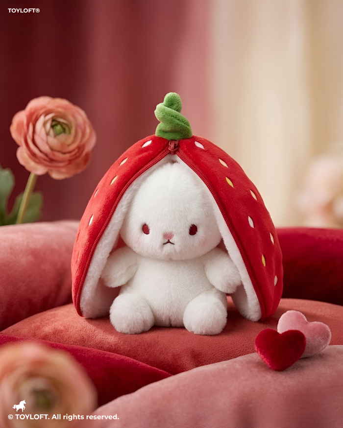 Kawaii 8-Inch Strawberry Bunny Plush | Soft Reversible Rabbit Stuffed Animal Toy ST14690