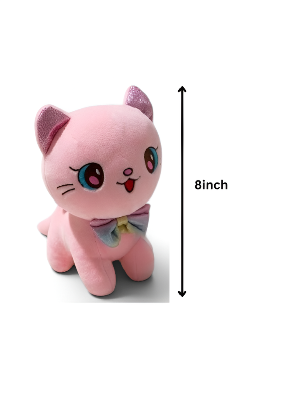 Kawaii Pink Kitty Soft Plush Toy 8 Inch – Ultra-Soft Stuffed Cat Doll with Rainbow Bow Tie for Kids & Girls ST11596