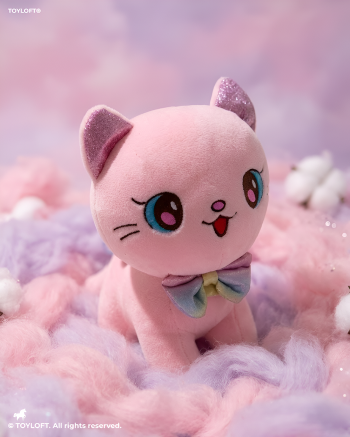 Kawaii Pink Kitty Soft Plush Toy 8 Inch – Ultra-Soft Stuffed Cat Doll with Rainbow Bow Tie for Kids & Girls ST11596