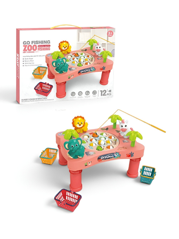 Kids' Zoo Fishing Table Toy – 12-Piece Interactive Educational Game for Children – Improves Hand-Eye Coordination TV1765