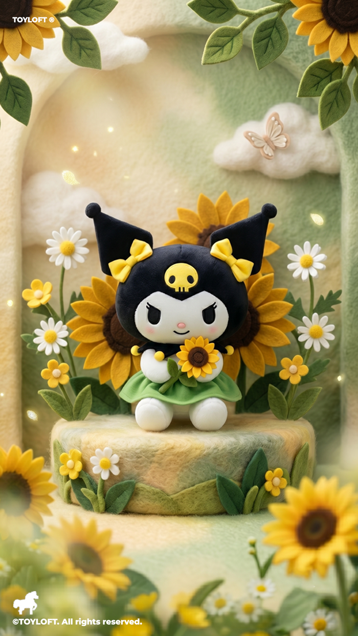 Kuromi Sunflower Plush Toy 8 Inch – Soft Kawaii Stuffed Doll with Green Skirt ST13981.