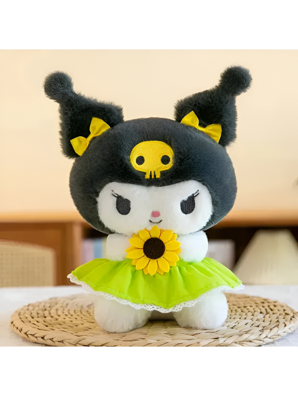 Kuromi Sunflower Plush Toy 8 Inch – Soft Kawaii Stuffed Doll with Green Skirt ST13981.