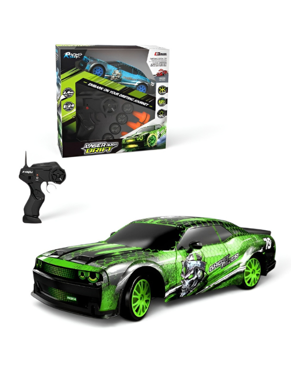 Laser Rush 1:24 Scale RC Drift Racing Car – Luminous Glow Shell, 2.4GHz Controller & Obstacle Set LMI16857