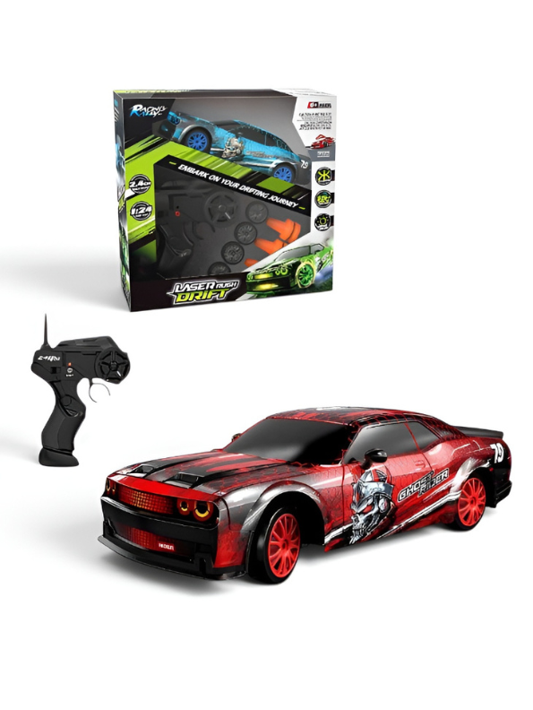 Laser Rush 1:24 Scale RC Drift Racing Car – Luminous Glow Shell, 2.4GHz Controller & Obstacle Set LMI16857