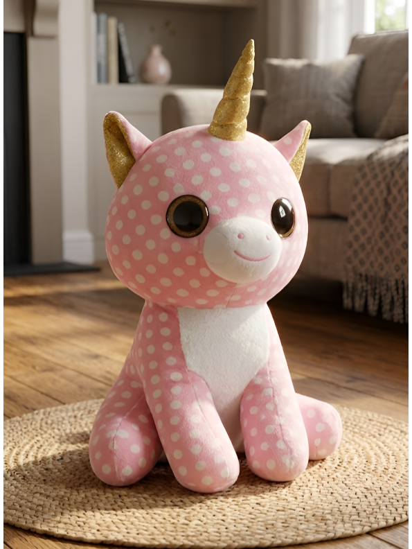 Light Pink Polka Dot Unicorn Plush – 7-Inch Sparkle Horn Soft Toy for Kids ST16520