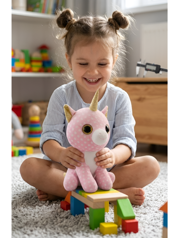 Light Pink Polka Dot Unicorn Plush – 7-Inch Sparkle Horn Soft Toy for Kids ST16520