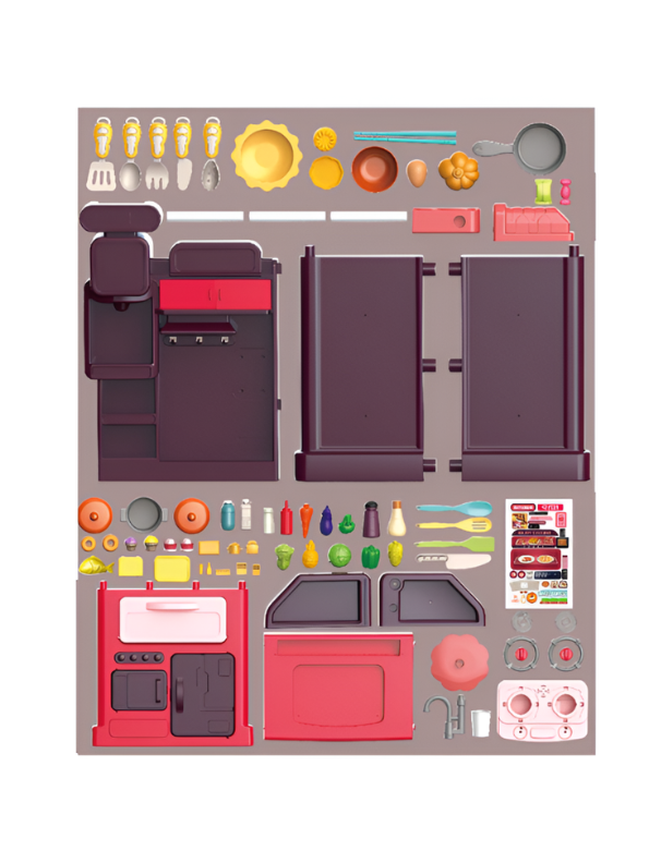 Little Chef 77-Piece DIY Play House Kitchen Set for Kids – Interactive Pretend Play Cooking Set MD729