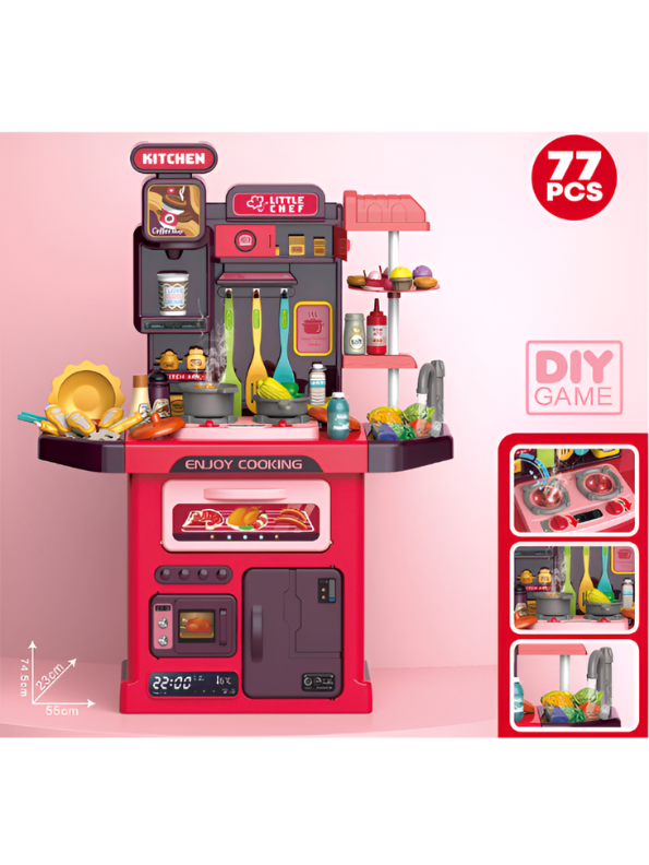 Little Chef 77-Piece DIY Play House Kitchen Set for Kids – Interactive Pretend Play Cooking Set MD729