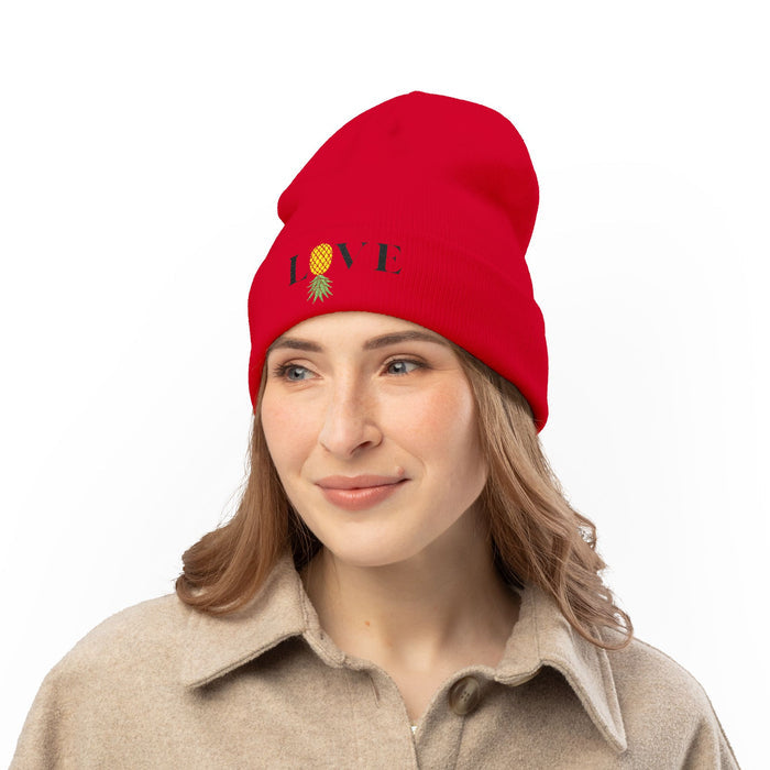 LOVE Pineapple Embroidered Knit Beanie