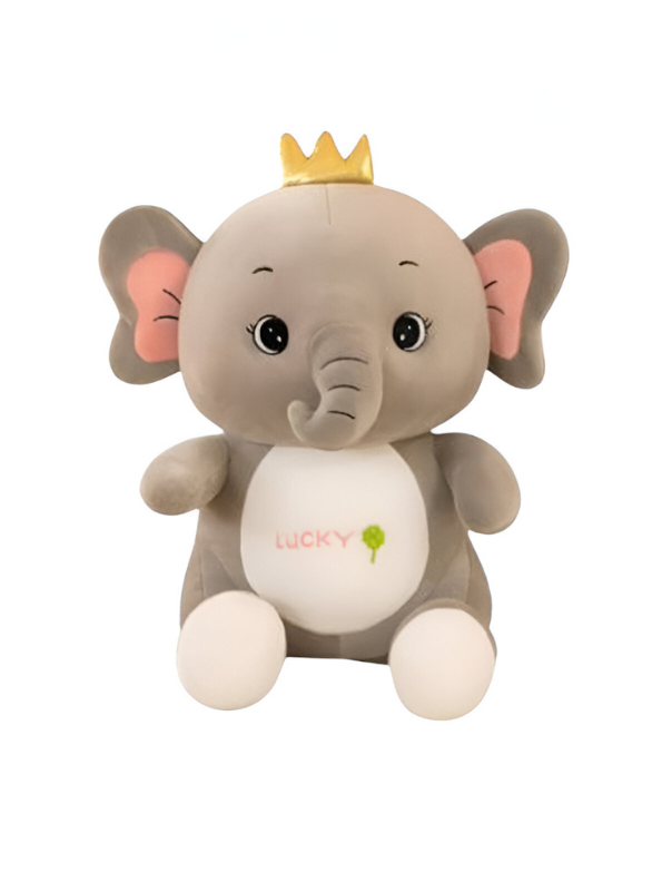 Lucky Grey Elephant Plush Toy for Kids - 10-Inch Cute Stuffed Animal Soft Toy with Golden Crown ST14141