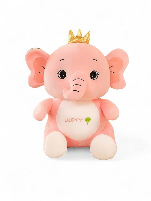 Lucky Pink Elephant Plush Toy for Kids - 10-Inch Cute Stuffed Animal Soft Toy with Golden Crown ST14141