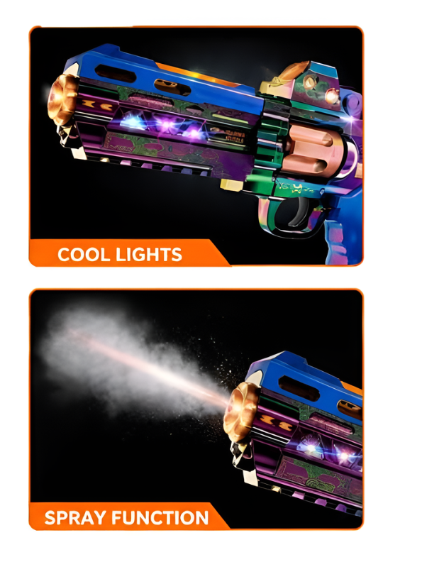 M98 Light & Sound Mist Spray Revolver Toy Gun – Interactive Futuristic Blaster Gift for Kids MD449