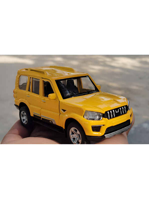 Mahindra Scorpio Die-Cast Model SUV Yellow– Pull-Back Toy Car with Openable Doors MD556