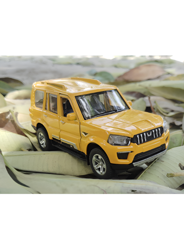 Mahindra Scorpio Die-Cast Model SUV Yellow– Pull-Back Toy Car with Openable Doors MD556