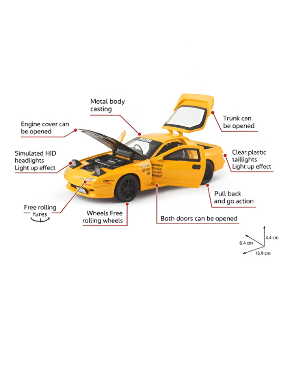 Mazda RX-7 Alloy Diecast Model Car 1:32 Scale Collectible Toy Vehicle LMI15612 - Free Car Inside.