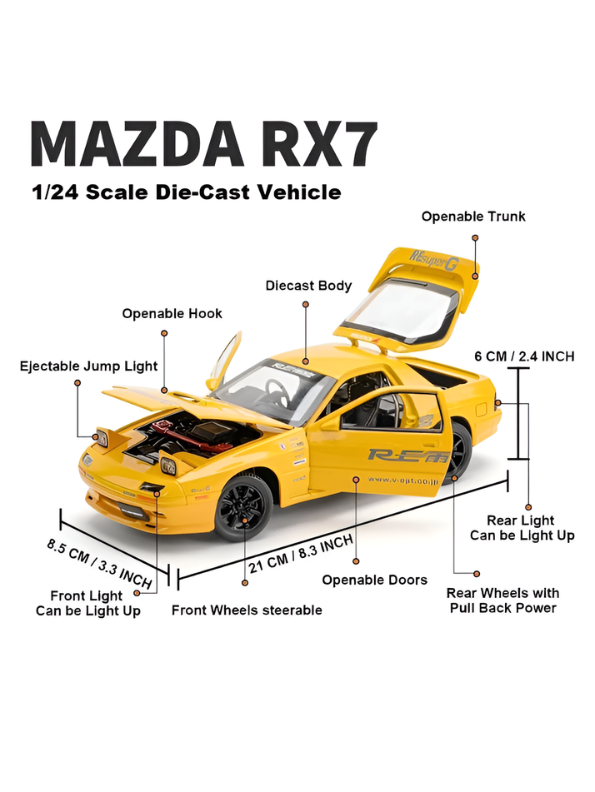 Mazda RX-7 FC3S Diecast Model Car 1:24 Scale Collectible Metal Car TV6217.