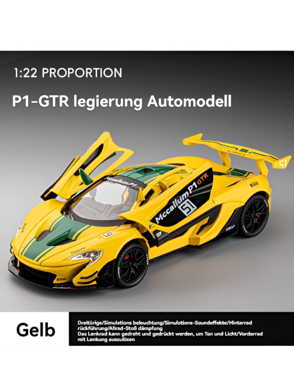 McLaren P1 GTR Diecast Car 1:22 Scale | Yellow Metal Alloy Model Racing Car MD584
