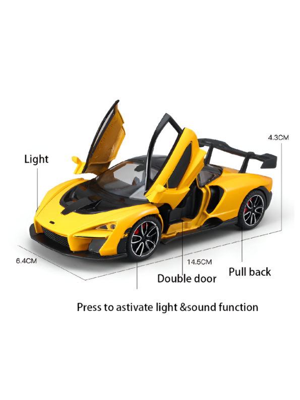 McLaren Senna Diecast Model Car | 1:32 Scale Yellow Alloy Diecast Car with Acrylic Display Box MD564