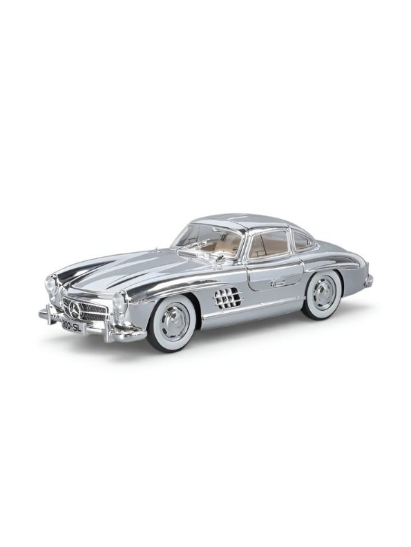 Mercedes Benz 300 SL Gullwing Model Diecast Car Scale 1:24 - Silver- Acrylic Transparent Box.