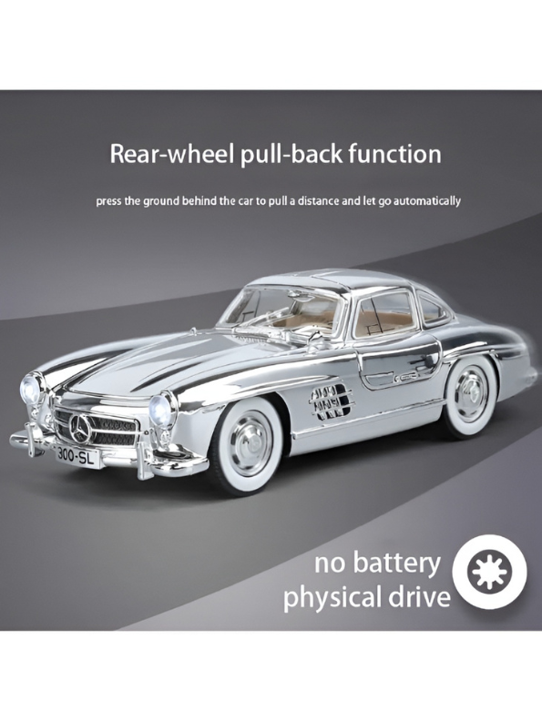 Mercedes Benz 300 SL Gullwing Model Diecast Car Scale 1:24 - Silver- Acrylic Transparent Box.
