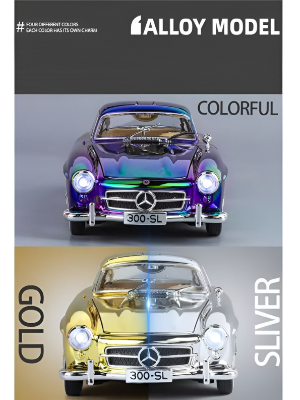 Mercedes Benz 300 SL Gullwing Model Diecast Car Scale 1:24 - Silver- Acrylic Transparent Box.