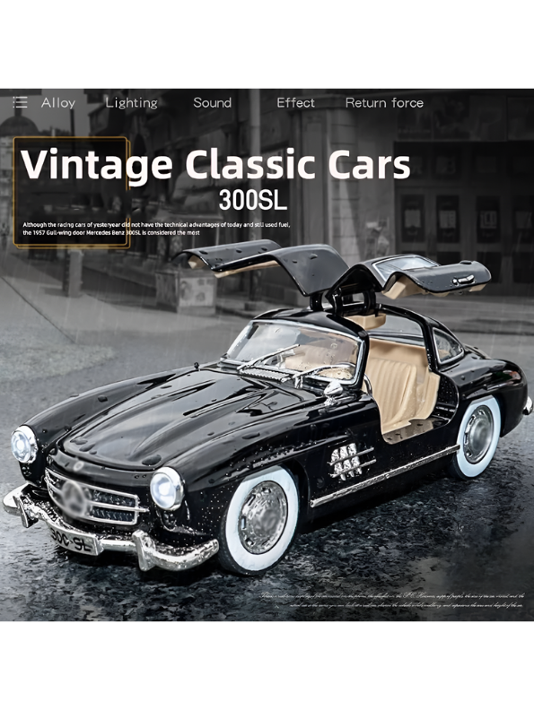 Mercedes-Benz 300SL Black Diecast Alloy Model Car 1:32 Scale with Acrylic Display Box MD26