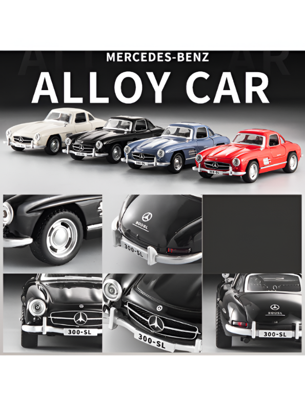 Mercedes-Benz 300SL Black Diecast Alloy Model Car 1:32 Scale with Acrylic Display Box MD26