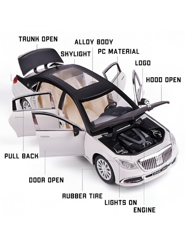 Mercedes Benz Maybach S600 Metal Model Diecast Car - 1:24 Scale White LMI14224
