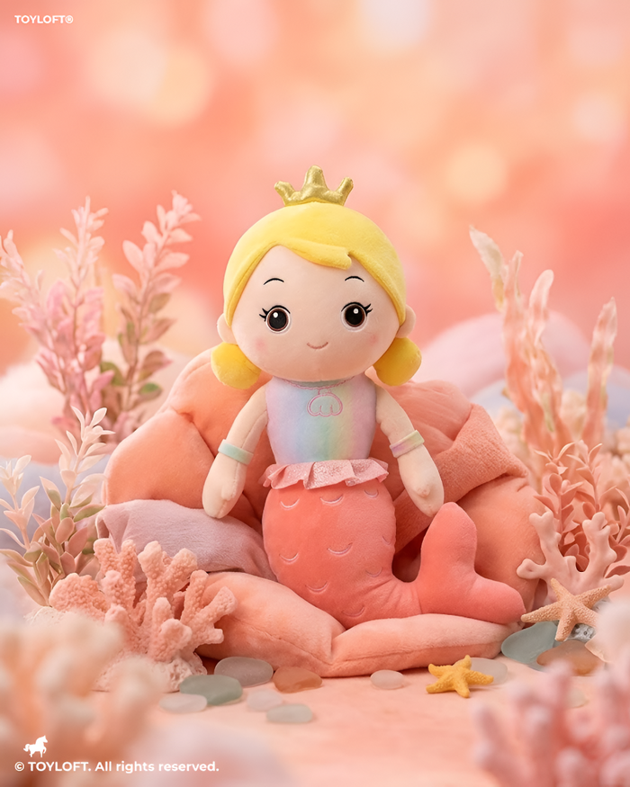 Mermaid Princess Doll Soft Stuffed Toy Blonde Hair Golden Crown Coral Tail ST9079