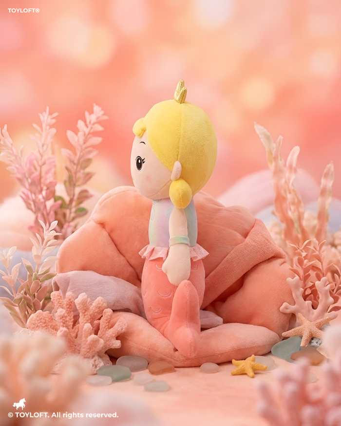 Mermaid Princess Doll Soft Stuffed Toy Blonde Hair Golden Crown Coral Tail ST9079