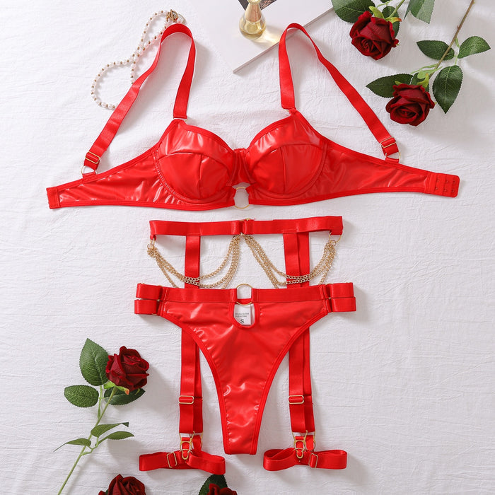 Metal Chain Sexy Underwear Set Spicy Girl Charming Adjustable Bra Four Piece Set