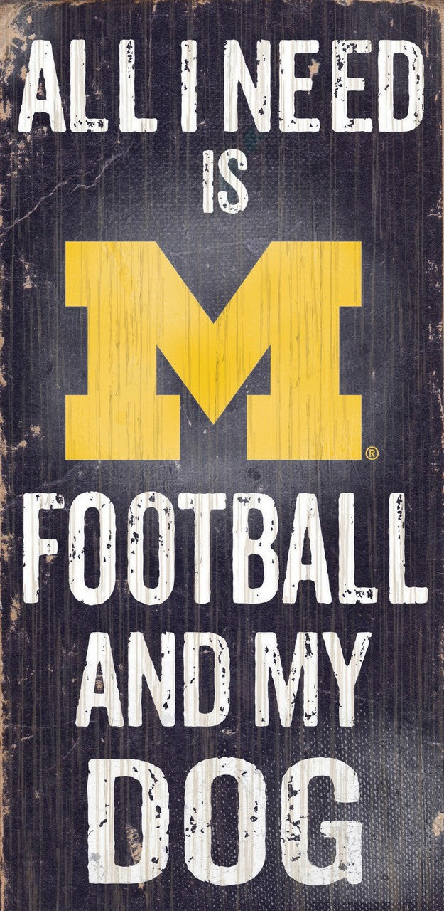 Michigan Wolverines Wood Sign - Football and Dog 6"x12"-0