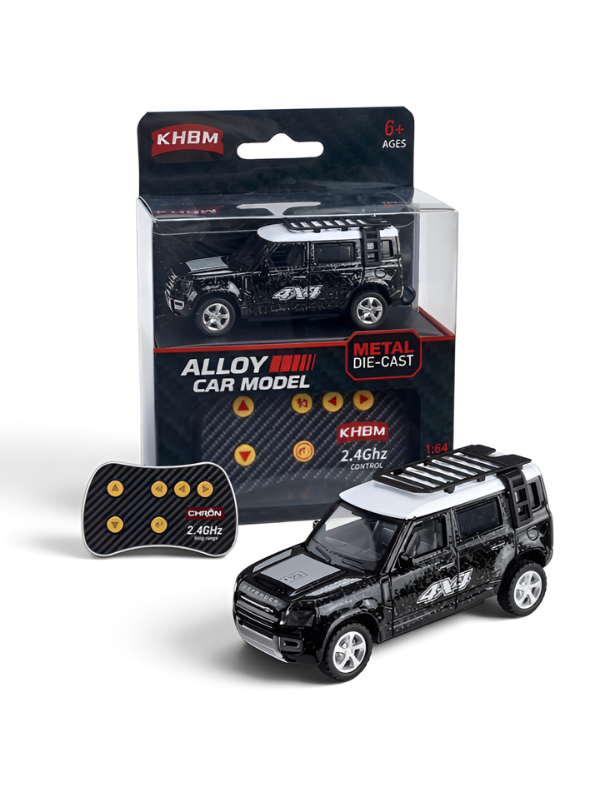 Mini 1:64 Land Rover Defender RC SUV – Metal Die-Cast 4x4 Off-Road Car with 2.4GHz Remote Control, Metallic Black MD569